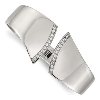 Stainless Steel CZ Hinged Bangle Bracelet