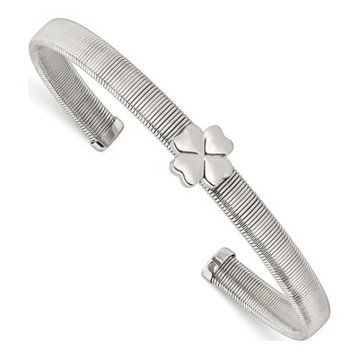 Stainless Steel Four Leaf Clover Cuff Bracelet