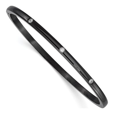 Black Stainless Steel CZ Bangle Bracelet