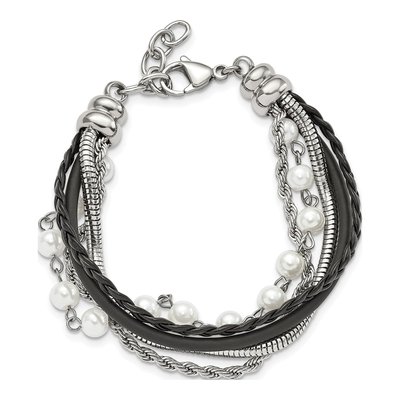 Stainless Steel Leather Faux Pearl Bracelet – view 5