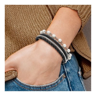 Stainless Steel Leather Faux Pearl Bracelet – view 6