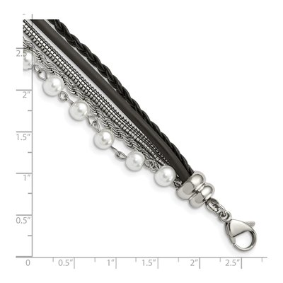 Stainless Steel Leather Faux Pearl Bracelet – view 7