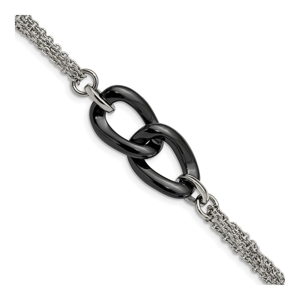 Men's Stainless Steel & Black Ceramic Bracelet
