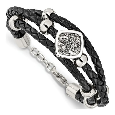 Stainless Steel Crystal Druzy Leather Bracelet