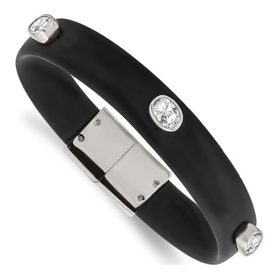 Stainless Steel CZ Silicone Bracelet