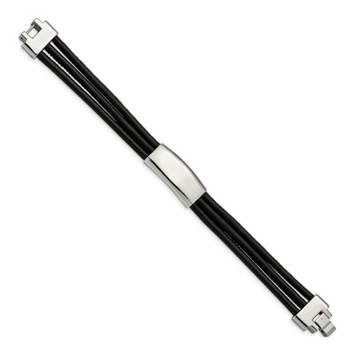 Stainless Steel Black Leather ID Bracelet – view 3