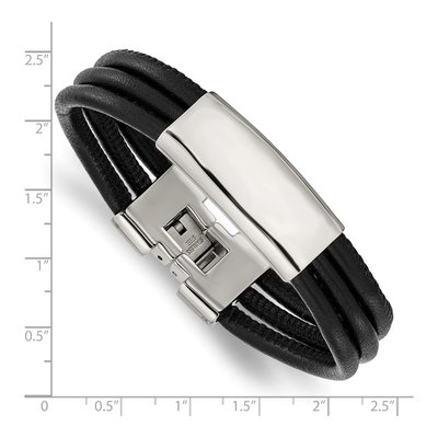 Stainless Steel Black Leather ID Bracelet – view 4