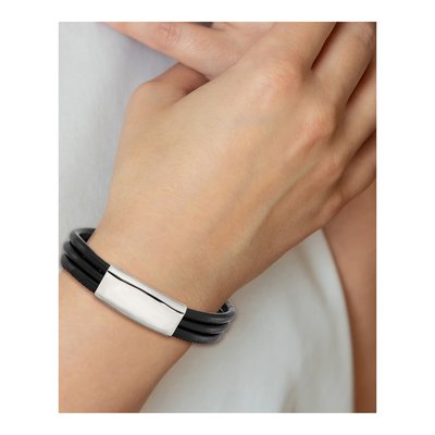 Stainless Steel Black Leather ID Bracelet – view 5