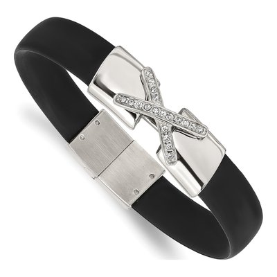 Stainless Steel CZ Silicone Bracelet