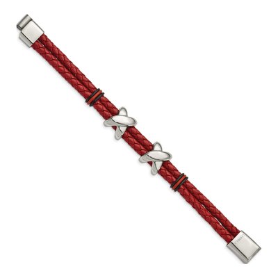 Stainless Steel Red Leather Rubber Bracelet – view 4