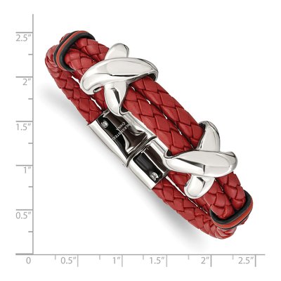 Stainless Steel Red Leather Rubber Bracelet – view 5