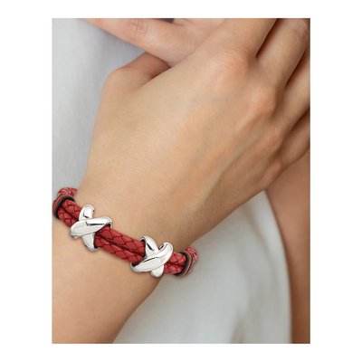 Stainless Steel Red Leather Rubber Bracelet – view 6