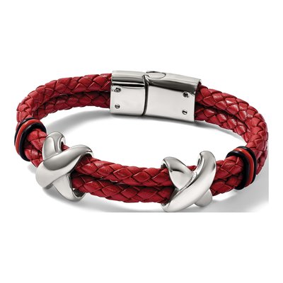 Stainless Steel Red Leather Rubber Bracelet – view 7