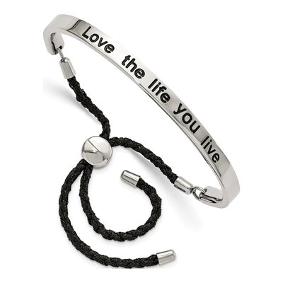 Stainless Steel Adjustable LOVE LIFE Bangle Bracelet