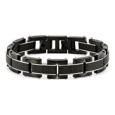 Men's Black Stainless Steel 14.84mm Carbon Fiber Link Chain Bracelet – view 4