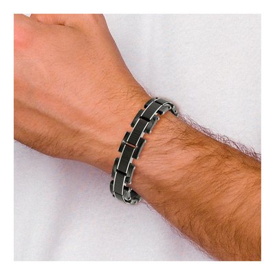 Men's Black Stainless Steel 14.84mm Carbon Fiber Link Chain Bracelet – view 6