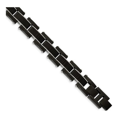Men's Black Stainless Steel 14.84mm Carbon Fiber Link Chain Bracelet