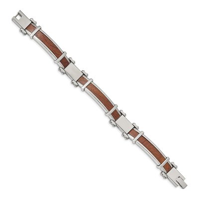 Men's Chisel Steel & Wood Inlay Link Bracelet – view 3
