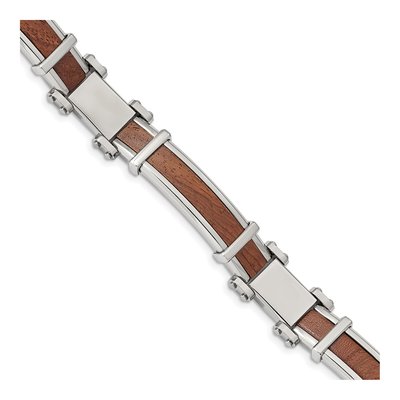 Men's Chisel Steel & Wood Inlay Link Bracelet – view 4