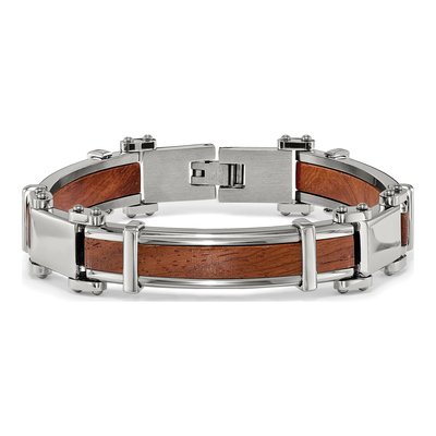 Men's Chisel Steel & Wood Inlay Link Bracelet – view 5