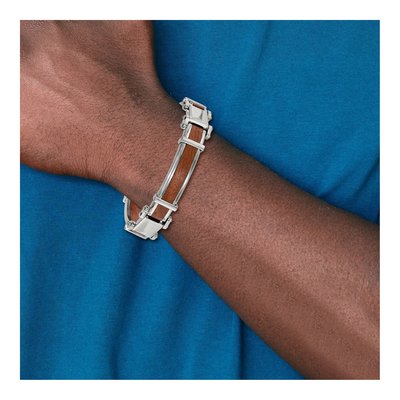 Men's Chisel Steel & Wood Inlay Link Bracelet – view 7