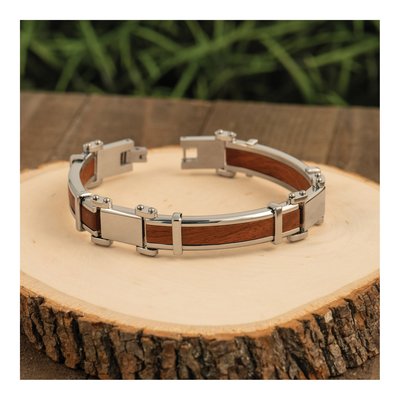 Men's Chisel Steel & Wood Inlay Link Bracelet – view 8