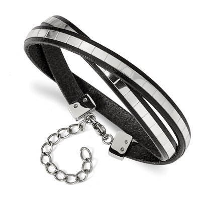 Stainless Steel Leather Wrap Bracelet