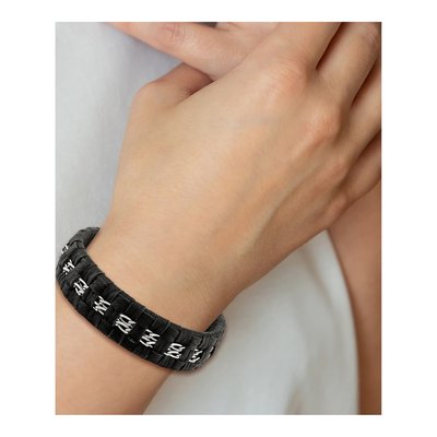 Stainless Steel Black Woven Leather Bracelet – view 2