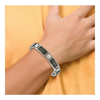 Stainless Steel Wood Inlay Link Bracelet – view 6