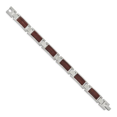 Stainless Steel Wood Inlay Link Bracelet – view 3