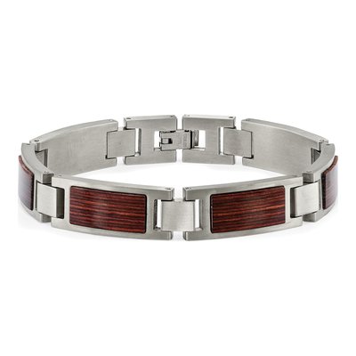 Stainless Steel Wood Inlay Link Bracelet – view 4