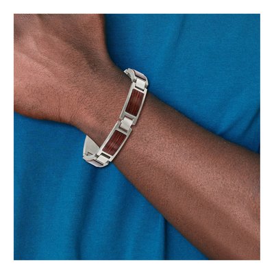 Stainless Steel Wood Inlay Link Bracelet – view 6