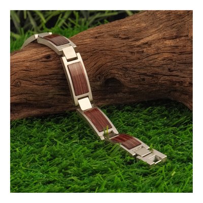 Stainless Steel Wood Inlay Link Bracelet – view 7