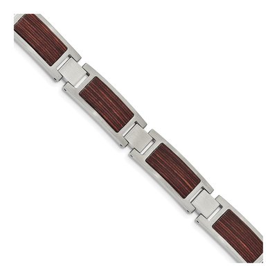Stainless Steel Wood Inlay Link Bracelet