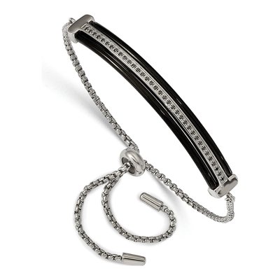 Black Stainless Steel CZ Adjustable Bracelet