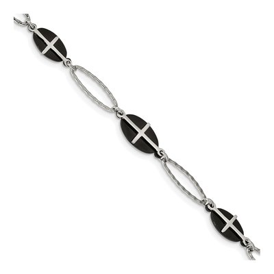 Black Stainless Steel Black Cross Bracelet