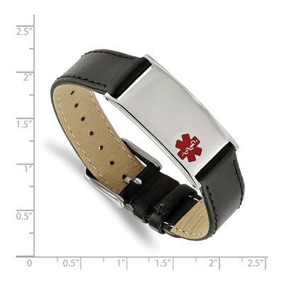 Stainless Steel Medical ID Leather Bracelet – view 3