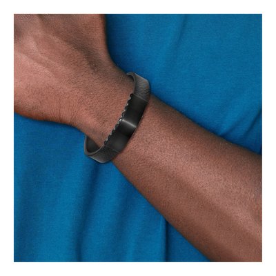 Black Stainless Steel Black Leather ID Bracelet – view 3