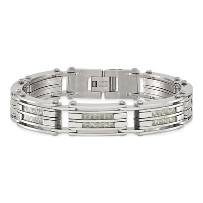 Men's Stainless Steel 11.6mm Carbon Fiber Link Chain Bracelet – view 5