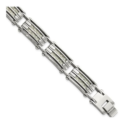 Men's Stainless Steel 11.6mm Carbon Fiber Link Chain Bracelet