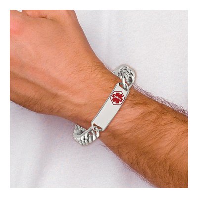 Stainless Steel Red Enamel Medical ID Bracelet – view 6