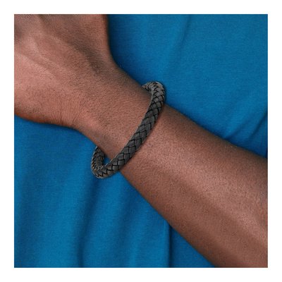 Stainless Steel Black Leather Bracelet – view 3