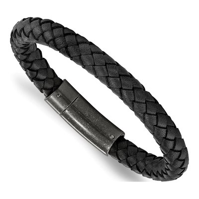 Stainless Steel Black Leather Bracelet