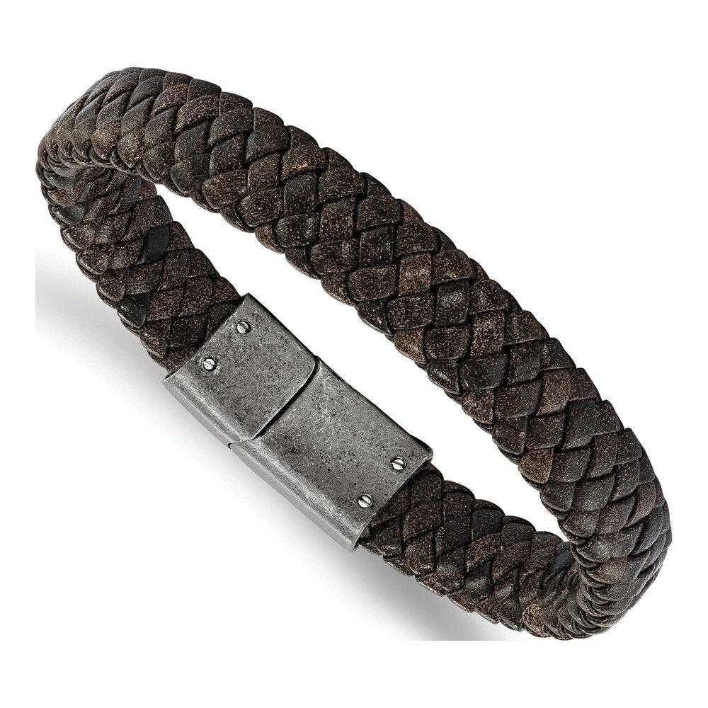 Men's Chisel Stainless Steel Braided Leather Bracelet