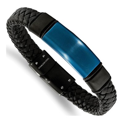 Stainless Steel Leather ID Bracelet