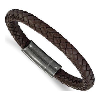 Stainless Steel Brown Leather Bracelet