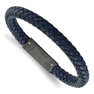 Stainless Steel Blue Braided Leather Bracelet