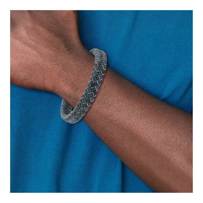 Stainless Steel Grey Leather Bracelet – view 3