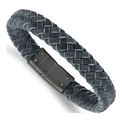 Stainless Steel Grey Leather Bracelet