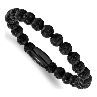 Black Stainless Steel Lava Rock Stretch Bracelet